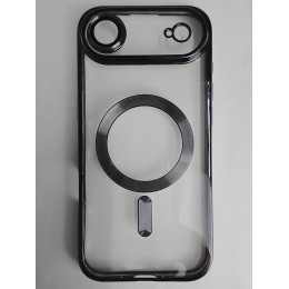 Чехол силиконовый iPhone 17 Air Magsafe прозрачный с защитой камеры черный