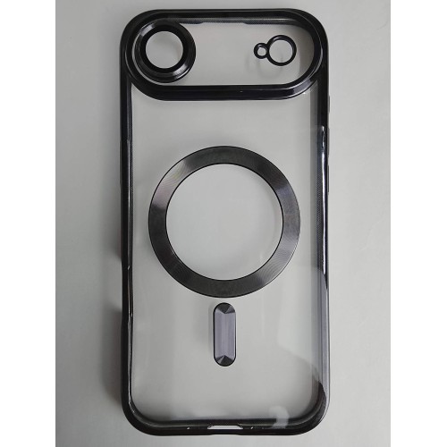 Чехол силиконовый iPhone 17 Air Magsafe прозрачный с защитой камеры черный