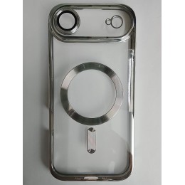 Чехол силиконовый iPhone 17 Air Magsafe прозрачный с защитой камеры серебро