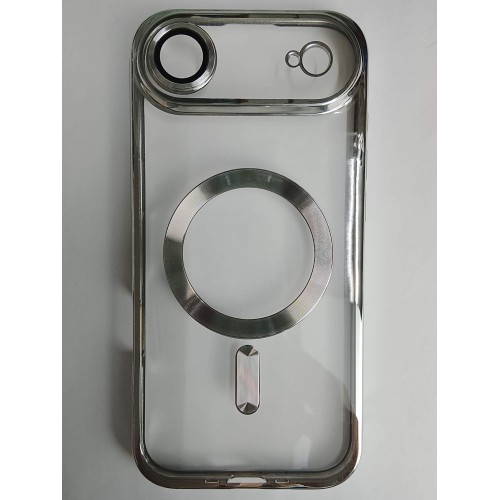 Чехол силиконовый iPhone 17 Air Magsafe прозрачный с защитой камеры серебро