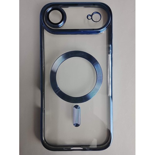 Чехол силиконовый iPhone 17 Air Magsafe прозрачный с защитой камеры синий