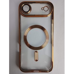 Чехол силиконовый iPhone 17 Air Magsafe прозрачный с защитой камеры золотой