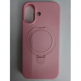 Чехол силиконовый iPhone 17 MagSafe цветной с кольцом розовый