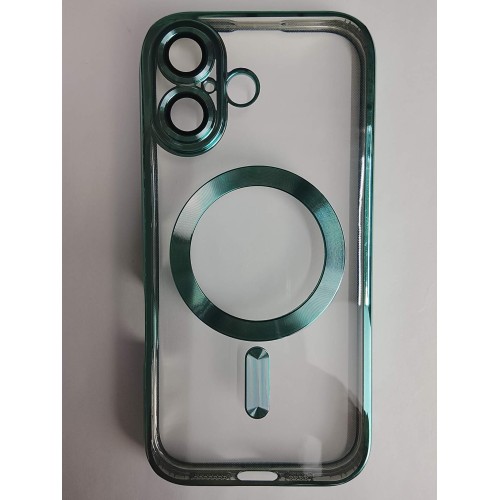 Чехол силиконовый iPhone 17 Magsafe прозрачный с защитой камеры зеленый