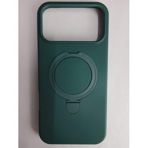 Чехол силиконовый iPhone 17 Pro Max MagSafe цветной с кольцом темно-зеленый
