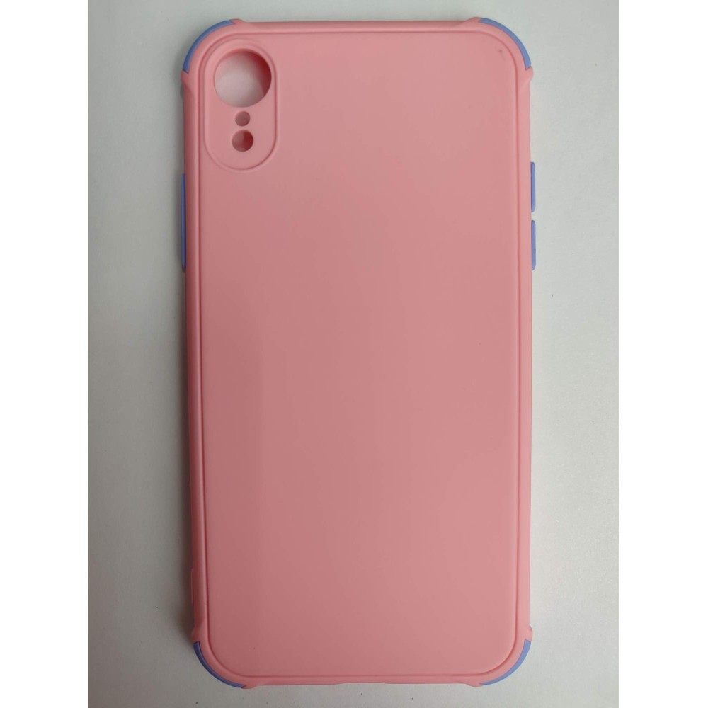Чехол силиконовый iPhone XR с ЗАЩИТОЙ камеры розово-голубой
