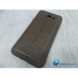 Чехол силиконовый Pierre Cardin copy с кожаной вставкой Samsung Galaxy J5 Prime (G570) коричневый