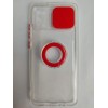 Чехол силиконовый Samsung A02s прозрачный с кольцом и защитой на камеру красный