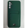 Чехол силиконовый Samsung A14 матовый цветной с визитницей темно-зеленый