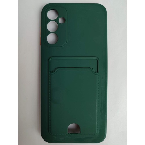 Чехол силиконовый Samsung A14 матовый цветной с визитницей темно-зеленый