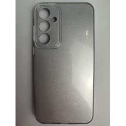 Чехол силиконовый Samsung A35 блестки с защитой камеры серебрянный