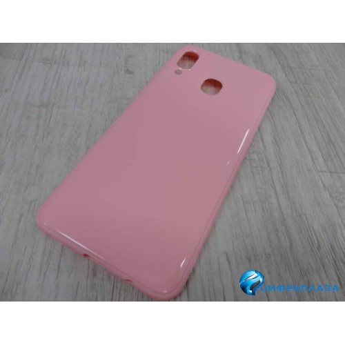 Чехол силиконовый Samsung A40 ультратонкий глянец розовый