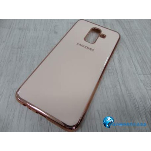 Чехол силиконовый Samsung J8 2018 с логотипом розовый