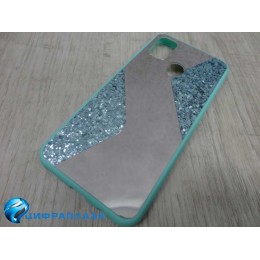 Чехол силиконовый Samsung M21 с блестками и зеркалом бирюзовый