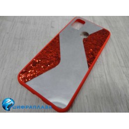 Чехол силиконовый Samsung M21 с блестками и зеркалом красный