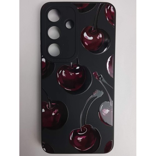 Чехол силиконовый Samsung S25 вишня на черном