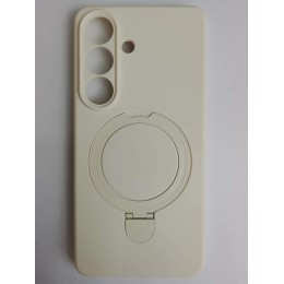 Чехол силиконовый Samsung S26 MagSafe цветной с кольцом белый