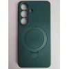 Чехол силиконовый Samsung S26 MagSafe цветной с кольцом темно-зеленый