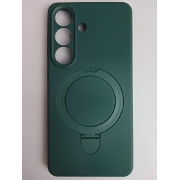 Чехол силиконовый Samsung S26 MagSafe цветной с кольцом темно-зеленый
