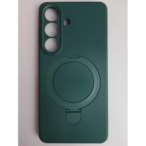 Чехол силиконовый Samsung S26 MagSafe цветной с кольцом темно-зеленый