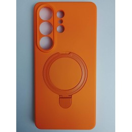 Чехол силиконовый Samsung S26 Ultra MagSafe цветной с кольцом оранжевый