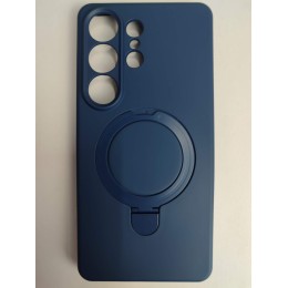 Чехол силиконовый Samsung S26 Ultra MagSafe цветной с кольцом темно-синий