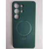Чехол силиконовый Samsung S26 Ultra MagSafe цветной с кольцом темно-зеленый