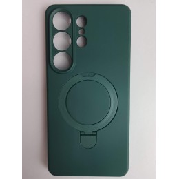 Чехол силиконовый Samsung S26 Ultra MagSafe цветной с кольцом темно-зеленый