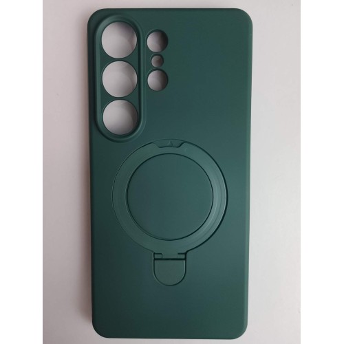 Чехол силиконовый Samsung S26 Ultra MagSafe цветной с кольцом темно-зеленый