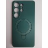 Чехол силиконовый Samsung S26 Ultra MagSafe цветной с кольцом зеленый