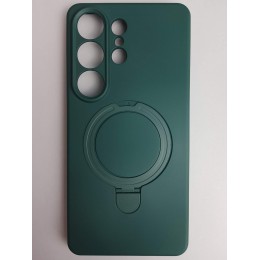 Чехол силиконовый Samsung S26 Ultra MagSafe цветной с кольцом зеленый