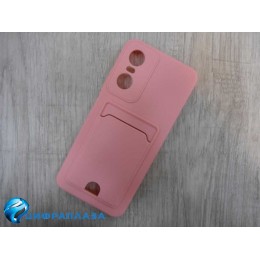 Чехол силиконовый Tecno Pop 6 Pro матовый цветной с визитницей розовый