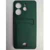 Чехол силиконовый Xiaomi Redmi Note 14 матовый цветной с визитницей темно-зеленый
