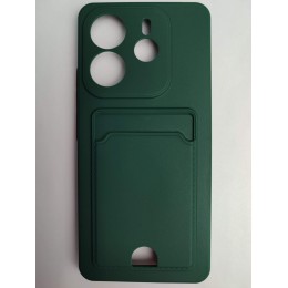 Чехол силиконовый Xiaomi Redmi Note 14 матовый цветной с визитницей темно-зеленый