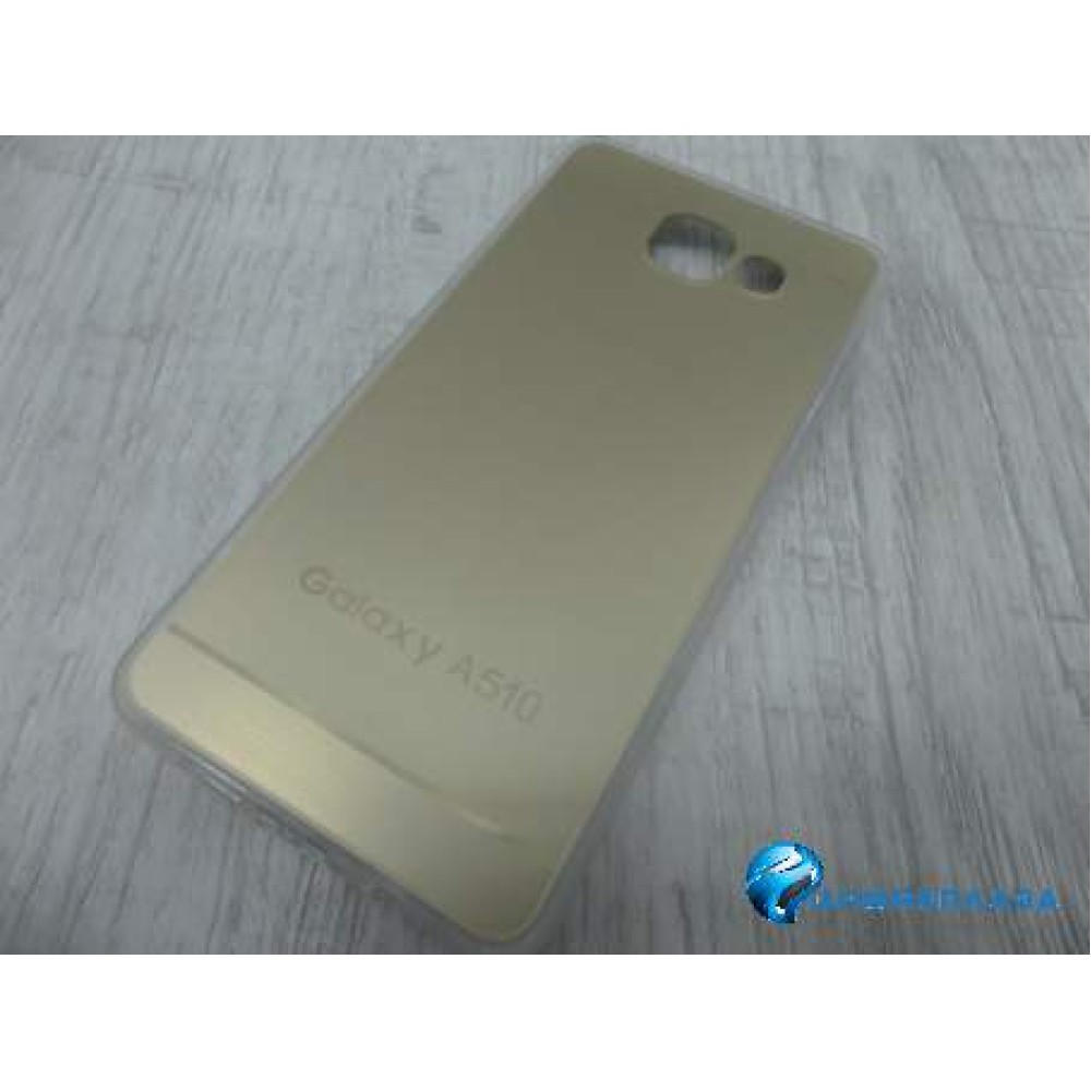 Чехол силиконовый зеркальный с полосками Samsung A510 золотистый
