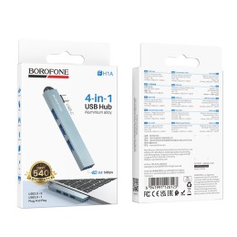 Хаб Type-C BOROFONE FH1A серый металл