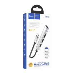 Хаб Type-C HOCO HB26 (4 порта 1USB3.0 + 3USB2.0) серебристый