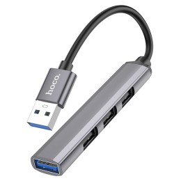 Хаб USB HOCO HB26 (4 порта 1USB3.0 + 3USB2.0) серый металлик