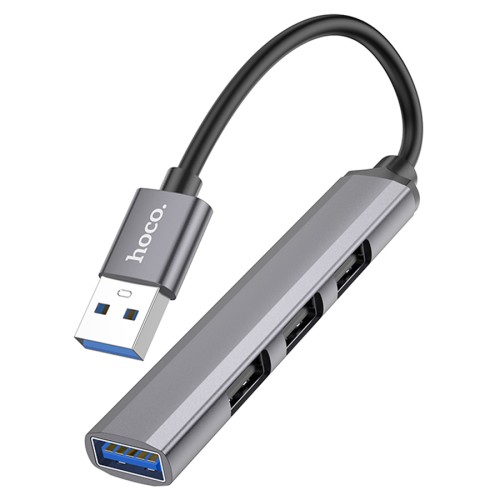 Хаб USB HOCO HB26 (4 порта 1USB3.0 + 3USB2.0) серый металлик