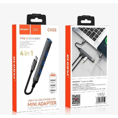 Хаб USB RECRSI CK02 (4 порта USB 2.0 +1порт Type-C 3.0) черный