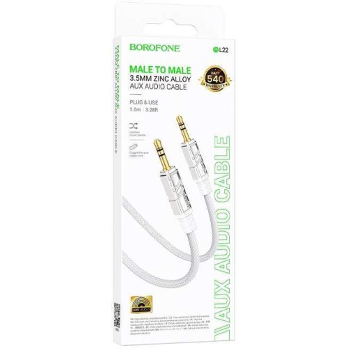 Кабель AUX - AUX BOROFONE BL22 (1m/текстиль) белый