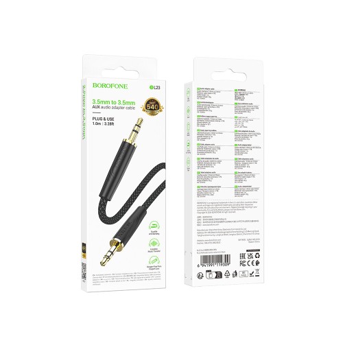 Кабель AUX - AUX BOROFONE BL23 (1m/текстиль) черный
