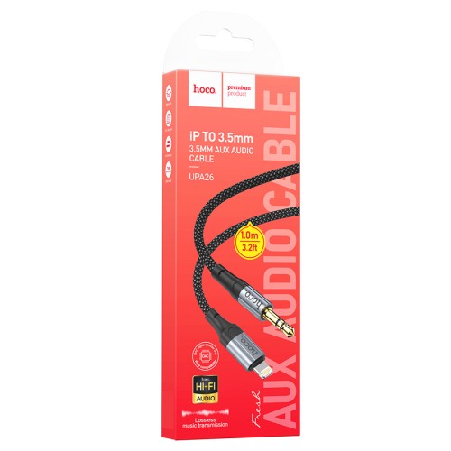  Кабель AUX - Lightning HOCO UPA26 (1m/текстиль) черный