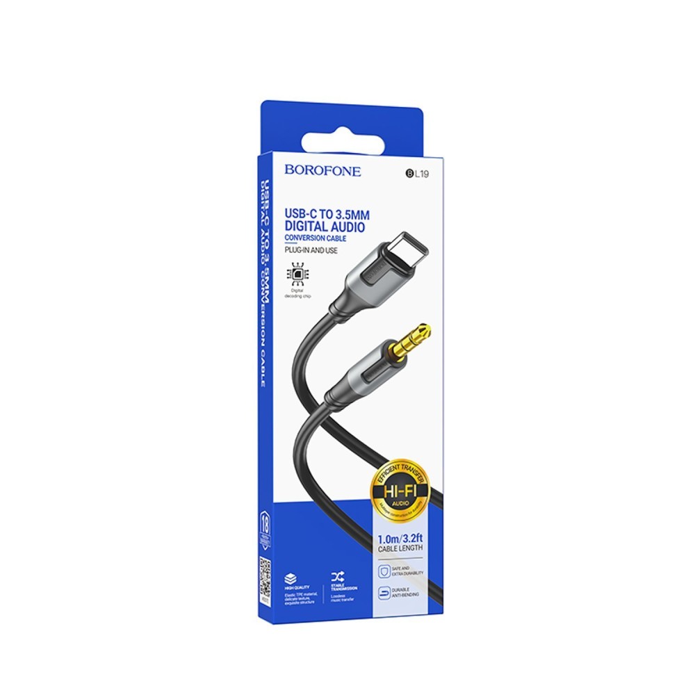  Кабель AUX - Type-C BOROFONE BL19 (1m) черный
