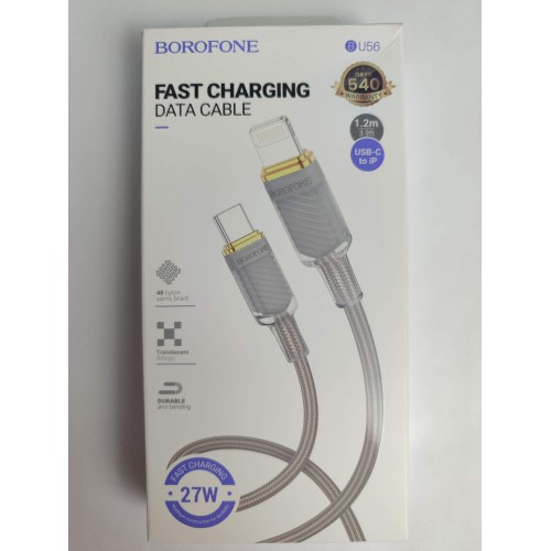 Кабель Lightning - Type-C BOROFONE BU56 (27W/1.2m/текстиль) серый