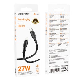 Кабель Lightning - Type-C BOROFONE BX116 (27W/1m/текстиль) черный