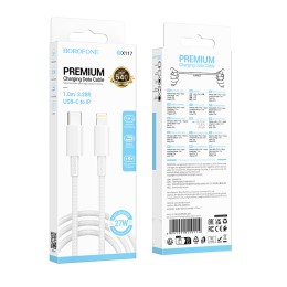 Кабель Lightning - Type-C BOROFONE BX117 (27W/1m/текстиль) белый