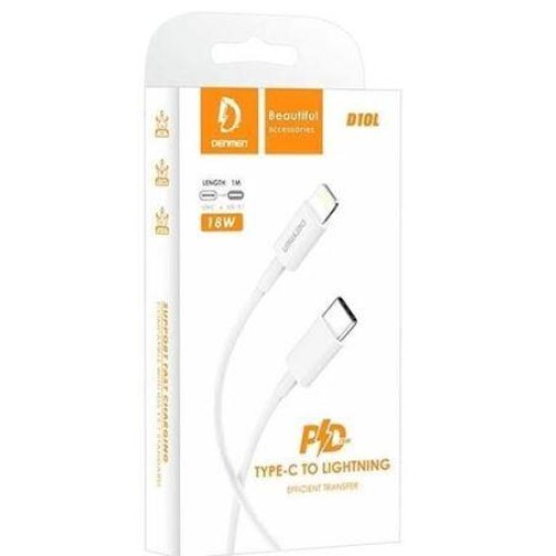 Кабель Lightning - Type-C DENMEN D10L (20W/3A/1m) белый