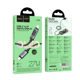 Кабель Lightning - Type-C HOCO U148 (27W/3A/1.2m/дисплей/текстиль) черный