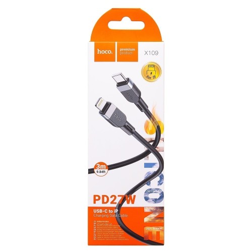 Кабель Lightning - Type-C HOCO X109 (27W/3A/3m/силиконовый) черный